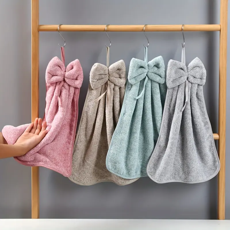 3-pack of hand towels with bow decorations, 33 * 33 cm, hangable, available in a variety of colors, cute and charming decorative towels, suitable for bathroom and kitchen, reusable towels, Towel Set