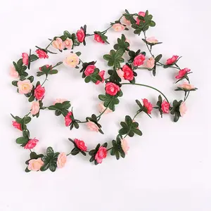 2 Pcs Two-Tone Pink Artificial Rose Vine Garland, Artificial Flowers, Plastic Fake Flowers, Decorative Flowers, Multiple Colors Available, 5m Length, Spring arch vines perfect for party, home, wedding, wall & arch decor, ideal for New Year decoration