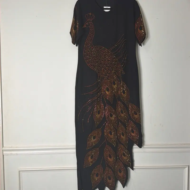 Women's Long Peacock-Style Dress, Elegant Formal Attire for Special Occasions