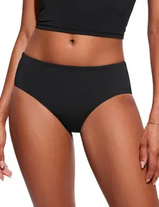 CRZ YOGA Mid Waisted Bikini Bottoms for Women Full Coverage Bathing Suit Swimsuit Basic Swim Briefs Quick-Drying Four-Way Stretch Fabric X-Static