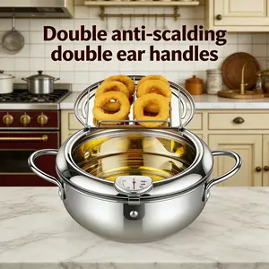 Japanese Style Tempura Fryer with Lid + 5 FREE Kitchen Tools!  Fry Perfect Food Every Time