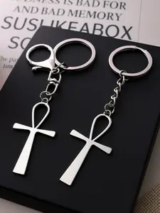Ancient Egyptian Ankh Keychain Accessory for Bags Silver Color Life Symbol Cross Key Ring Gothic Style Pendant Jewelry Gift for Women & Men