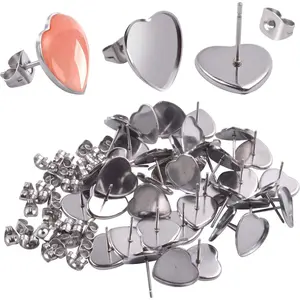 Cabochon Settings, 40 Pieces Stud Earrings Blank Heart Shape Bezel Tray With 40 Pieces Butterfly Safety Backs for Jewelry Making