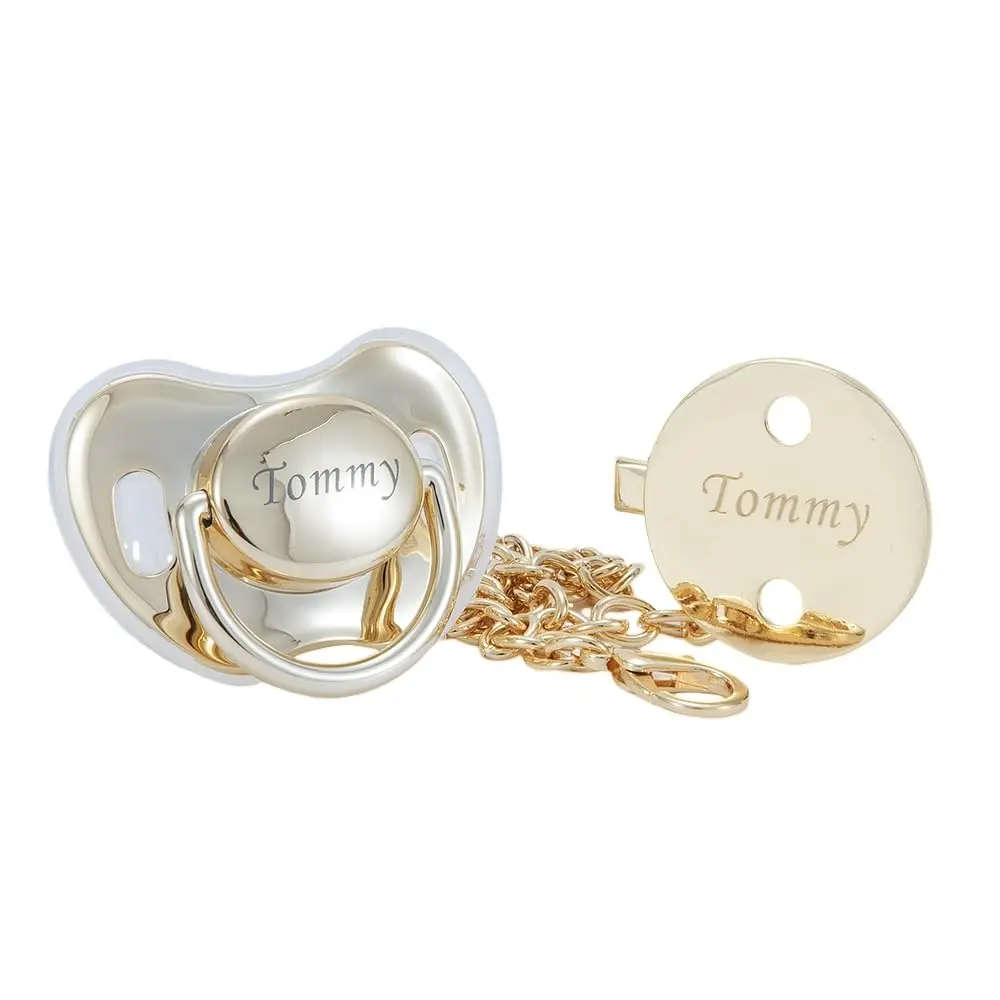 Custom Bling Pacifier Set – Personalized Gold Baby Pacifier with Name Engraving & Matching Clip | Luxury Newborn Gift, Keepsake, Baby Shower Essential chupetes