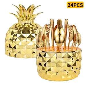 24pcs Pineapple Shell Design Dinnerware Set, Luxury Tableware for Weddings Parties, Perfect Gift and Self-Use Option, Modern Tableware Sets