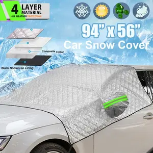 SJPACK 94"x56" Car Windshield Cover Protector Winter Snow Ice Rain Frost Guard Sun Shade Truck 4 Layers Thickened Material Windproof Anti-Scratch Reflective Strips
