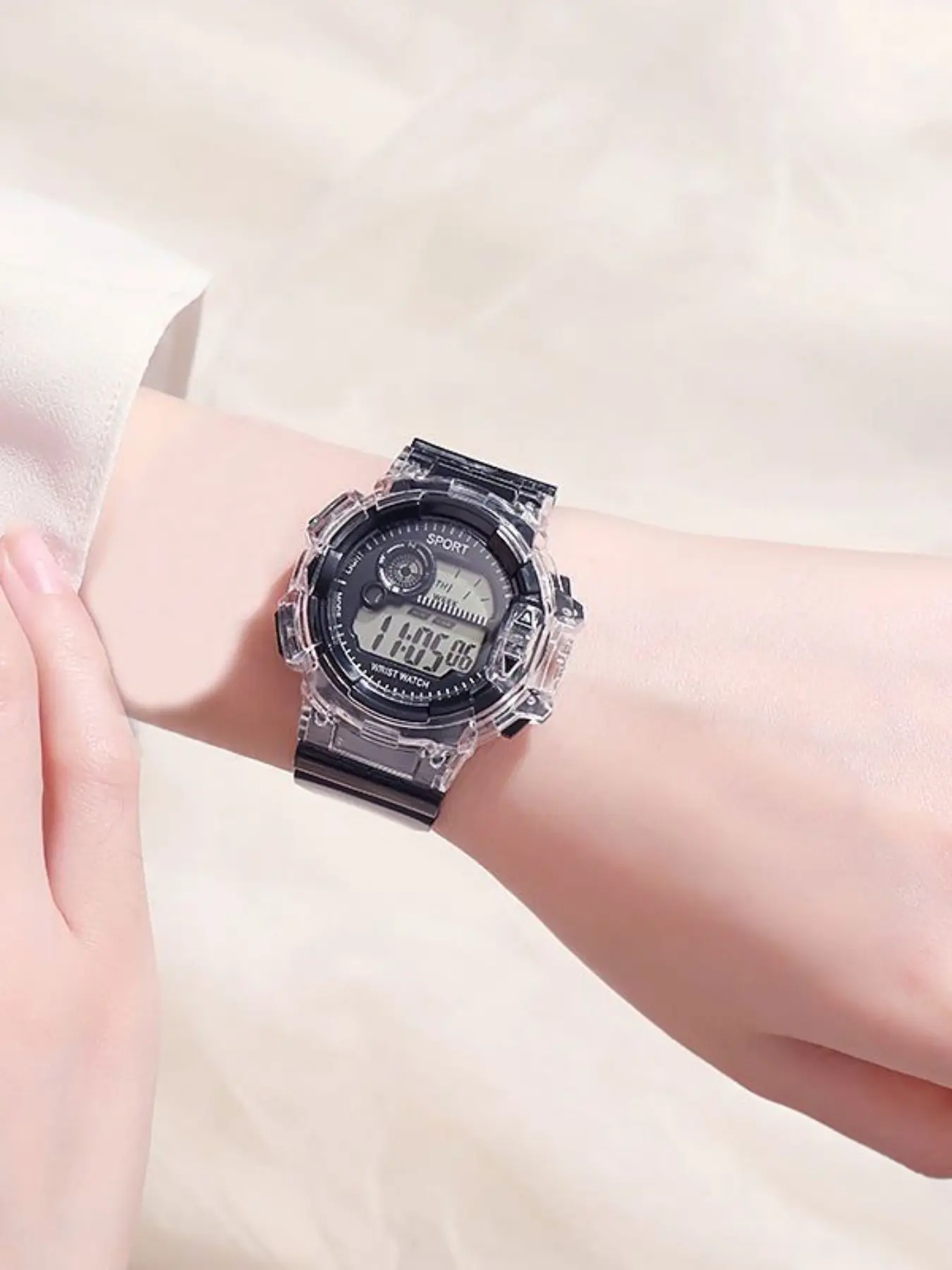 New Women's Electronic Watch Transparent Case Medium Size Dial Wristwatch Unisex Student Watch, casual fashion wristwatch, Stylish Timepiece for Daily Use