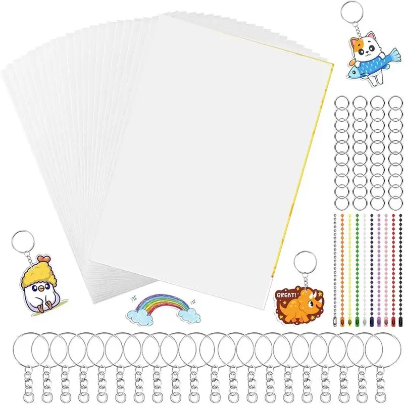 150PCS Shrinky Plastic Sheets Kit - Shrinks Easily, DIY Crafts Keychain Kit for Kids, Cycling Leisure & Outdoor Recreation Ornaments