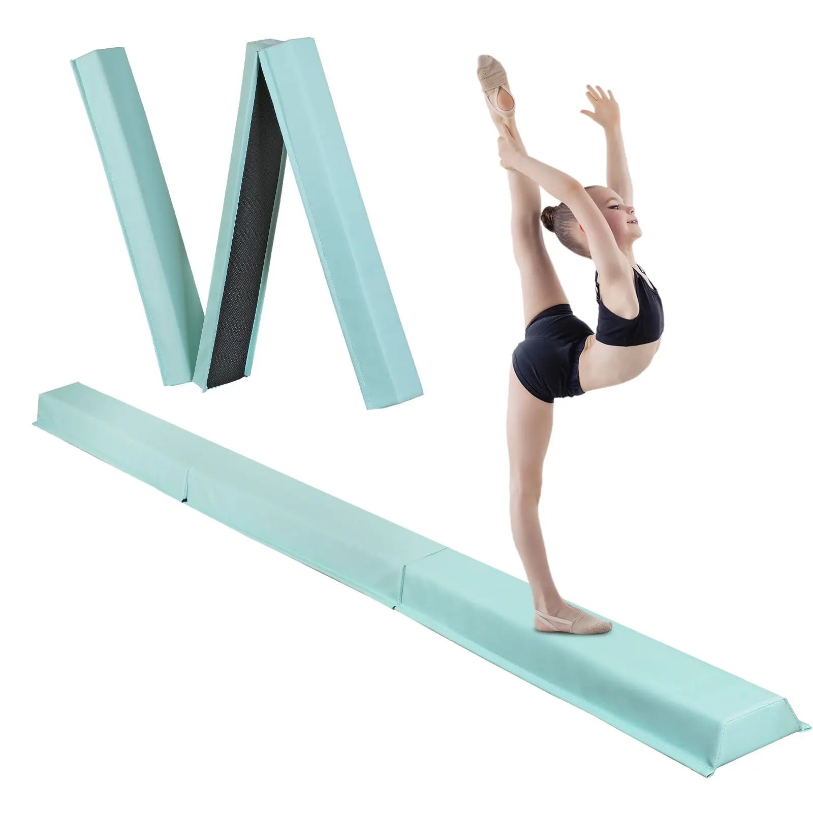 Zeny 9FT Tri-Fold Folding Balance Beam - PVC Kids' Gymnastic Equipment, 2.3lbs Portable EPE Foam Gear, Anti-Slip Stable 2.6'' Base Height, Home Workout Balance Skills Training, Anti-Slip Base