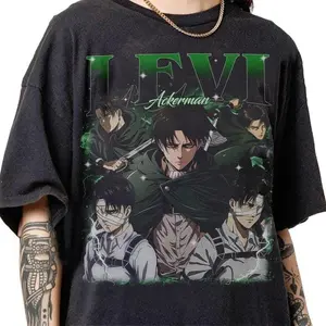 [Sale Up To 50%] Vintage Levi Ackerman Bootleg 90s Shirt, Levi Ackerman Graphic Retro Tee, Levi Ackerman Tee Gifts, Levi Ackerman Attack on Titan Vintage Tee, Graphic Streetwear T-shirt