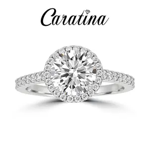 Caratina 2.55 CT Classic Round Halo Synthetic Moissanite / Cubic Zirconia Ring in 925 Sterling Silver for Women Birthday Gift Engagement Christmas Wedding Anniversary Gift Solitaire Ring