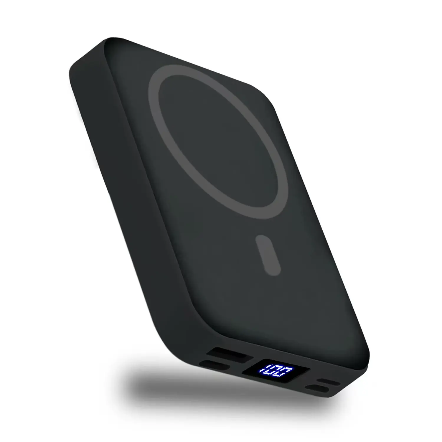 Magnetic Power Bank 10000mAh Wireless Portable Charger, 22.5W PD Fast Charging, Built-in USB-C & Lightning Cables, LED Display Foldable Compact Silicone Black Magnetic Phone Charger for iPhone 17/16/15/14/13/12 Pro/Pro Max Series, Accessorie