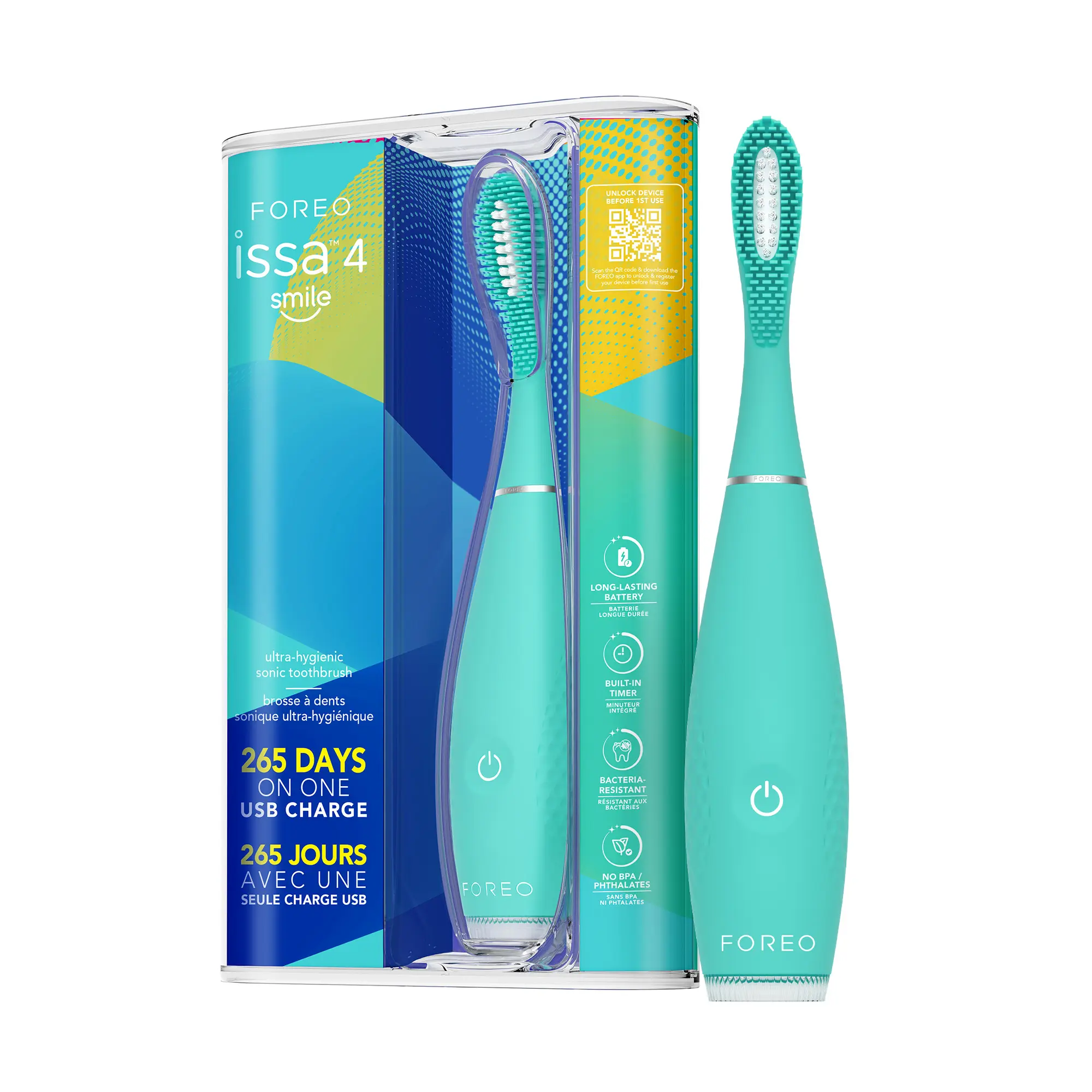 FOREO issa 4 Smile Sonic Electric Toothbrush – Compact & Travel-Friendly, 4-in-1 Hybrid Brush Head, Tough on Plaque, Long Battery Life (265 Days), 6-Month Brush Head Replacement –  Summer Sky