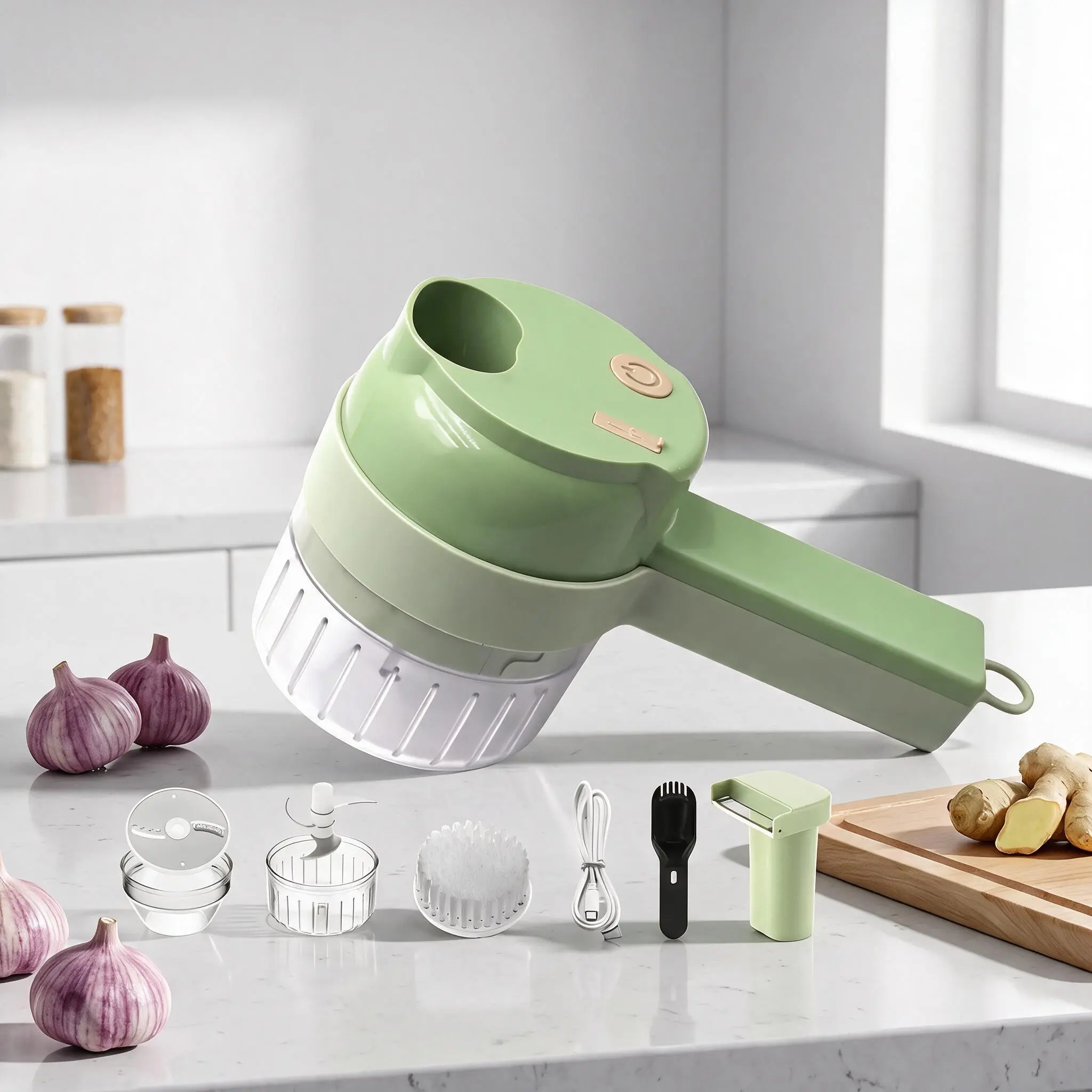 【homedecor】Handheld Electric Vegetable Cutter Set, USB Rechargeable Multifunctional Food Chopper Slicer Dicer for Garlic Onion Pepper