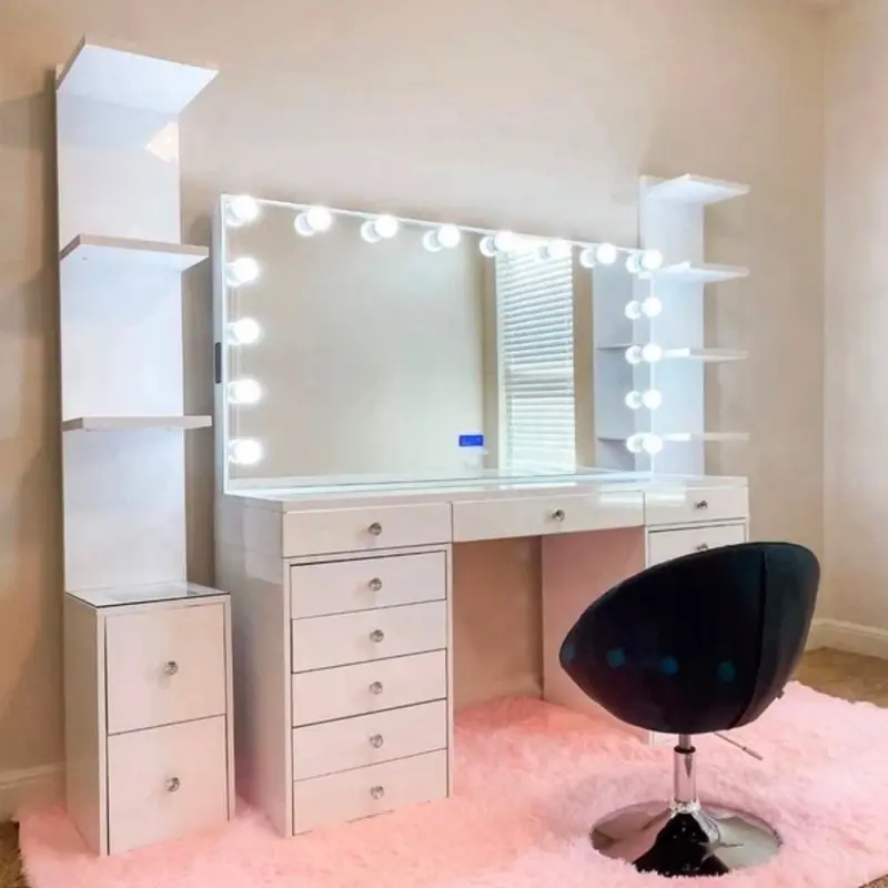Vanity Mirror with 14 Light Bulbs and 11 Drawers