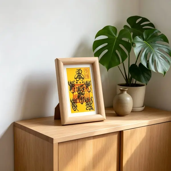 6-in 100% Hand-Painted Home Decor Photo Frame, 5 Gods of Wealth Themed Wealth-Attracting Prosperity Energy Gift for Home Supplies