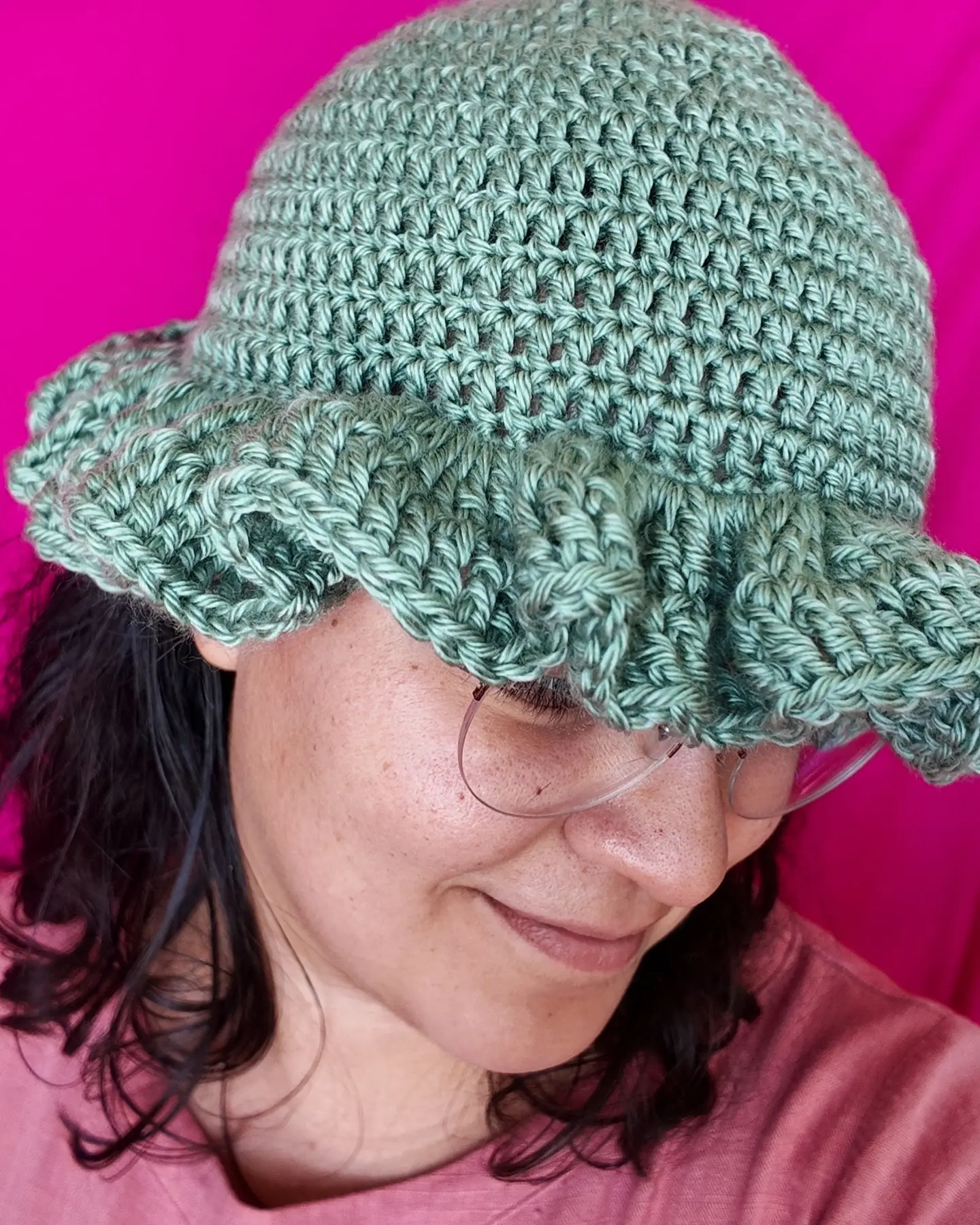 WTDuck Crochet Squidward Squiggly Ruffle Hat for Casual Wear - Teal Crocheted Bucket Hat with Flounce Detailing for Everyday Use