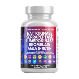 Clean Nutraceuticals Nattokinase, Serrapeptase, Lumbrokinase, Bromelain, Amla, Rutin & More for Wellness Support Supplement Capsules – Flow Defend