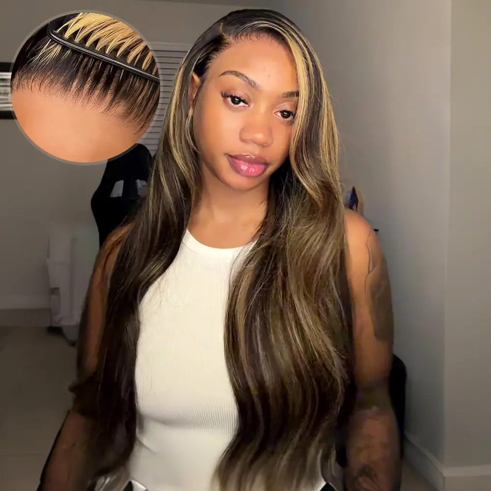 [Therealmaxieeeee‘s Same Wig] Megalook Honey Blonde Highlight Body Wave 13X6 Glueless Lace Frontal Wig Pre-everything Tiny Knots Put On Go Wig With Invisi Drawstring Band #Summervibes