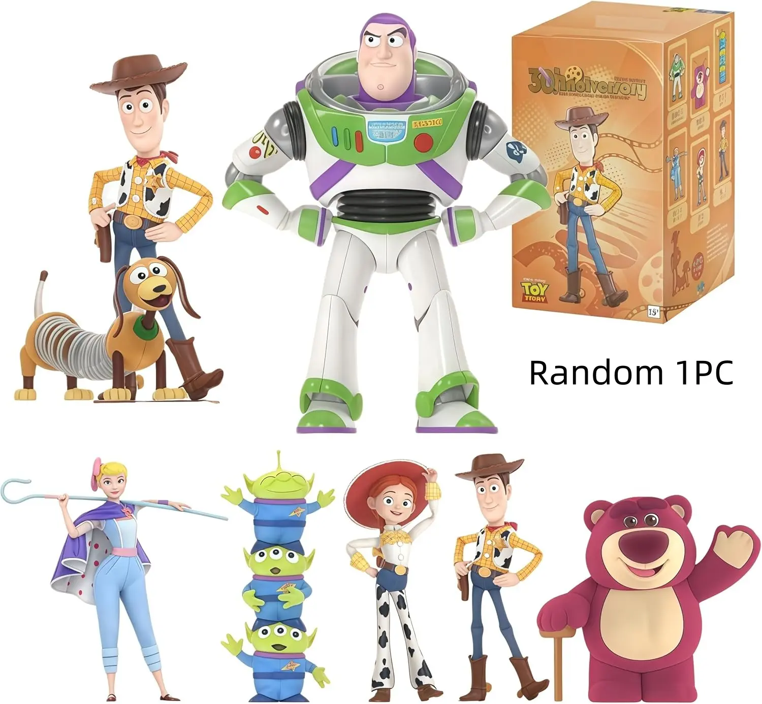 MINISO Disney Toy Story 30th Anniversary Collectible Blind Pack - 1PC Random Polyvinyl Chloride (PVC) Figure, Woody/Buzz Characters, Limited Edition Box, High Nostalgic Value Unisex Gift for Collectors