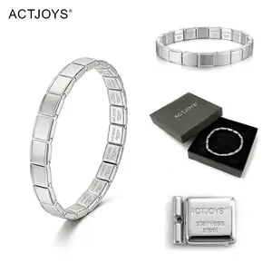 ACTJOYS 20-Link Pinch-Free Italian Charm Bracelet – Solid 316L Steel Silver – Heavyweight Modular Starter Set