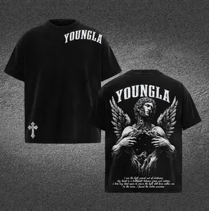 STREETBLOOD x Young LA Fallen Angel Winged Statue Graphic T-Shirt - Dark Aesthetic Light Out of Darkness Streetwear Tee - Vintage Black Gothic Angel Oversized Shirt - Premium Gym & Lifestyle Apparel
