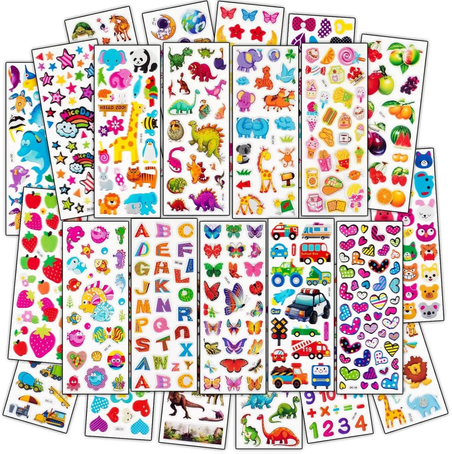 Unisex 500+ 3D Puffy Fun Stickers for Kids - Dinosaurs, Letters, Numbers, Cars, Cute Animal Decals, Water Resistant, Not Easy to Fade, Embellishment for Craft Scrapbooking, Teacher Rewards, Birthday Educational Arts & Crafts Toy