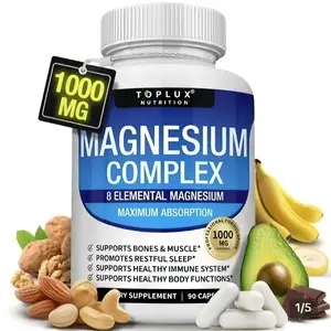 Organic Natural Magnesium Complex 1000 mg,90 Capsules Made from 8 Elements MagnesiumSupplement Fitness Edible Health Diet BrainEnhancement Vitamin Mineral SupplementHealthcare Dietary Bathroom