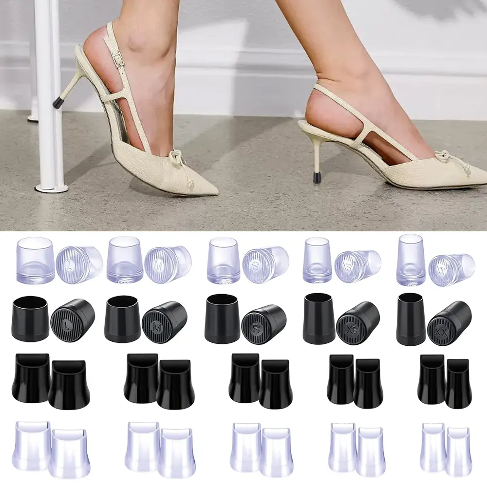 High Heel Protectors Heel Caps, 20 Pairs Mixed Color Heel Covers for High Heel Shoes Anti Slip Noise Reducing U Shape O Shape Heel Stoppers Stiletto Tip Protectors for Weddings Grass Gravel Outdoor Use