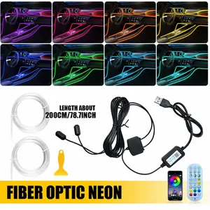LED Neon Light Trim Glow Optic Fiber Strip Car Interior Ambient Lighting-Kit-APP