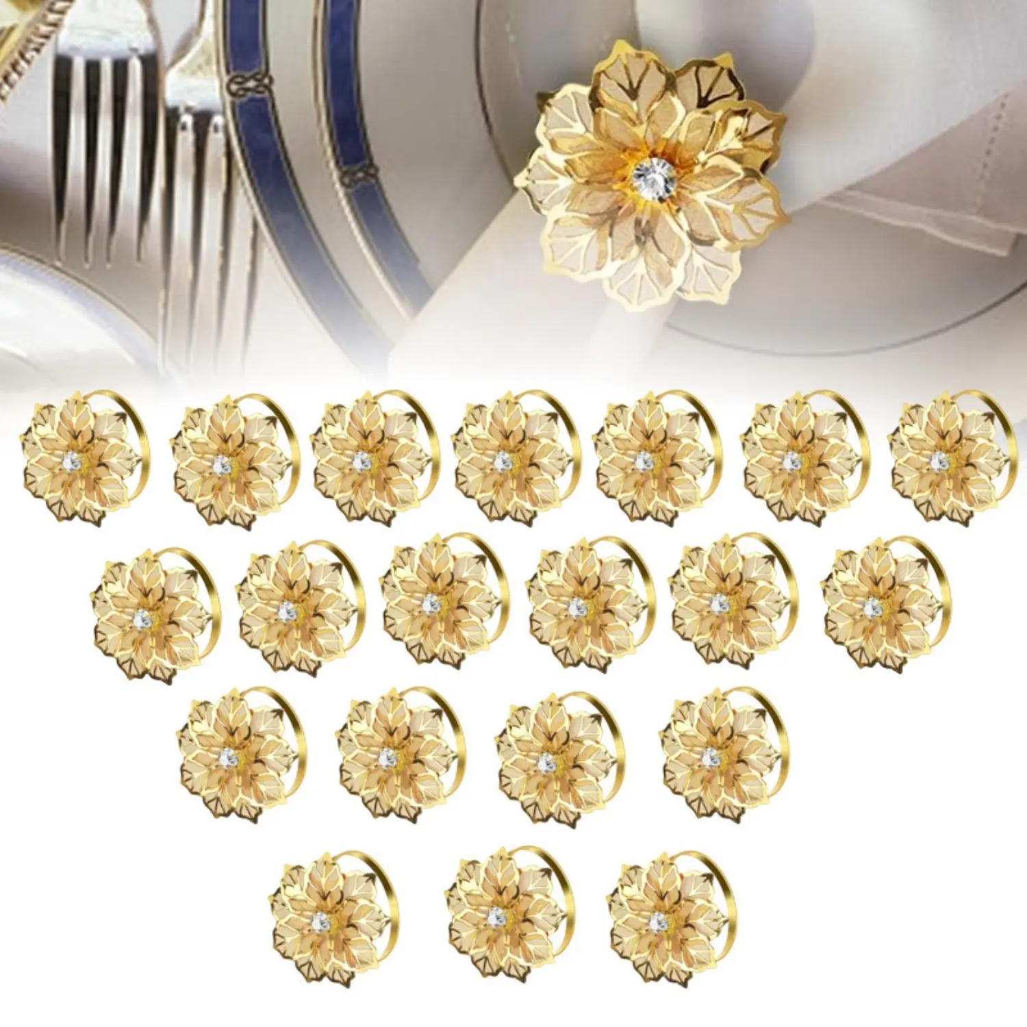 A Set of 20/18 Pcs Napkin Rings,Metal Hollow Out Flower Napkin Ring Holder for Wedding,Party,Holiday,Banquet,Christmas,Dinner,Table Decor,Valentine's Day Gifts,Hand Tools Kits