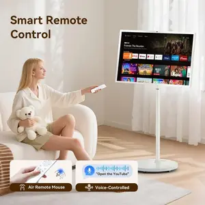 32 Inch Smart Portable TV on Wheels,FHD Touch-Screen-Monitor,Wireless RollableTV, 8G RAM,128G Storage,Built-in 6-8H Battery,Android 14,Full Swivel Rotation,Remote Control (Grey) HD Tablet