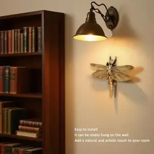 Golden Bee Dragonfly Wall Art, Handmade Resin Insect Decor, Natural Inspired Hanging Decoration, Unique Gift for Entomology Enthusiasts