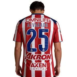 2526 Chivas CD Guadalajara home Alvarado #25 Jersey Vintage Mexico Red Stripe Short Sleeve Top Football Jersey