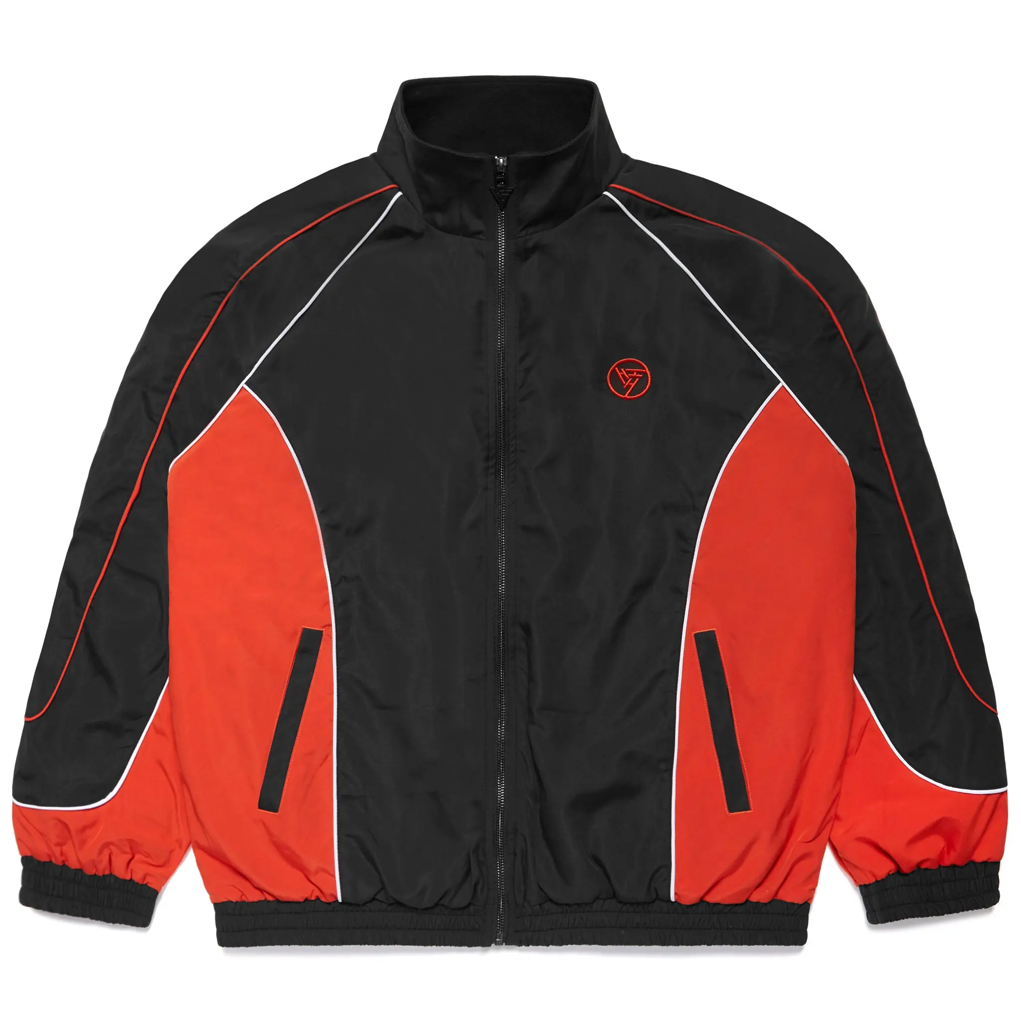 Hypland Piping Hot Men's Windbreaker Jacket | Black Fleece-Lined Nylon Shell Top with Contrast Piping Detail, Tops