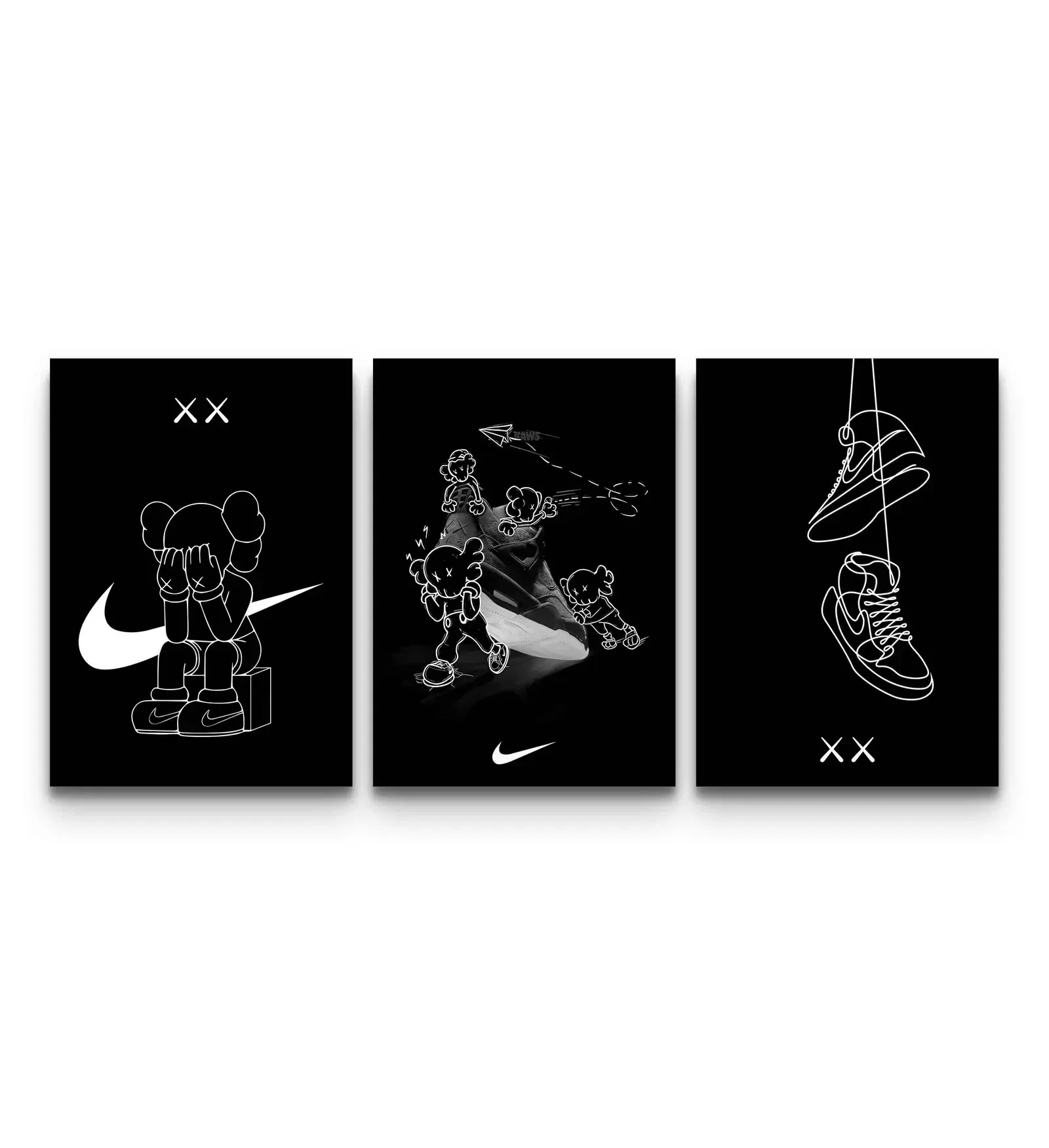 KAWS Companion x Nike Swoosh Sketch Triptych – Hypebeast Wall Art Poster Print Unframed