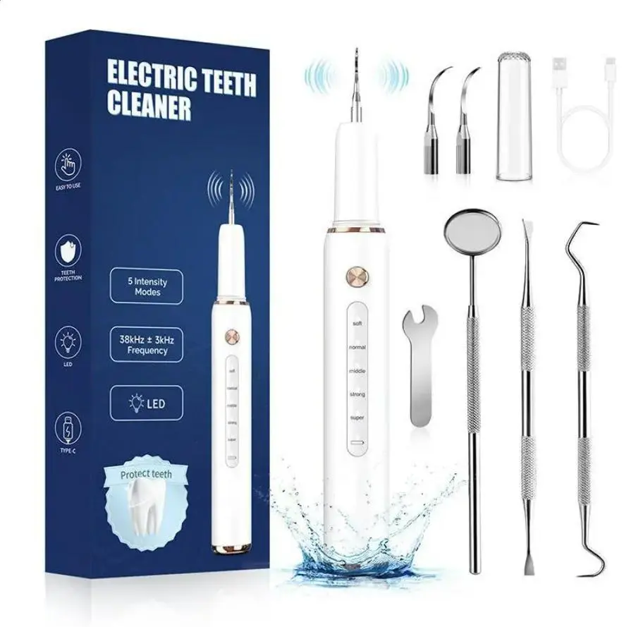 Glam Goddess Rechargeable Electric Teeth Cleaning Tool with 5 Modes 3 Replaceable Heads Oral Irrigator for Home Use Tartar Remover Antibacterial Dental Care Kit