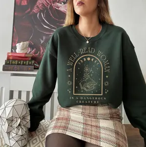 A Well Read Woman Bookish Sweatshirt, Reading Lover Crewneck, Literature Shirt, Librarian Gift, Celestial Book Sweater for Book Lovers,  Casual