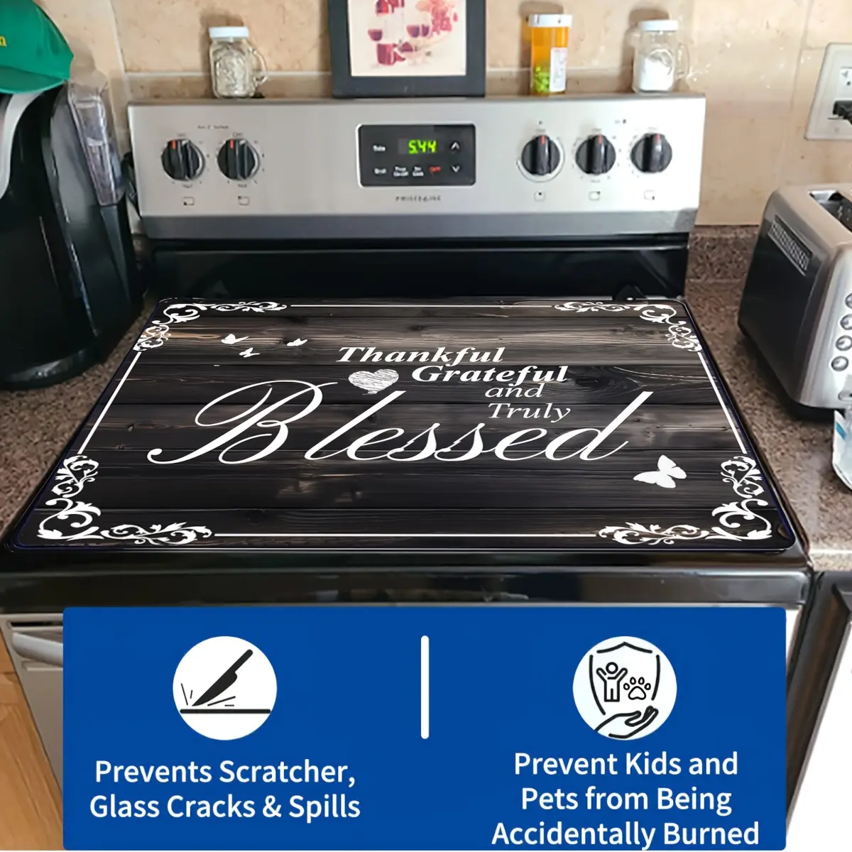 Heat-Resistant Full-Width Printed Kitchen Linen Stove Top Cover - Scratch-Proof, Dustproof, Durable Glass Cooktop Protector, Kitchen Counter Expander, Dishwasher-Safe, Rubber-Equipped Washing Machine Cover with Cleaning & Decor Mats Functionality