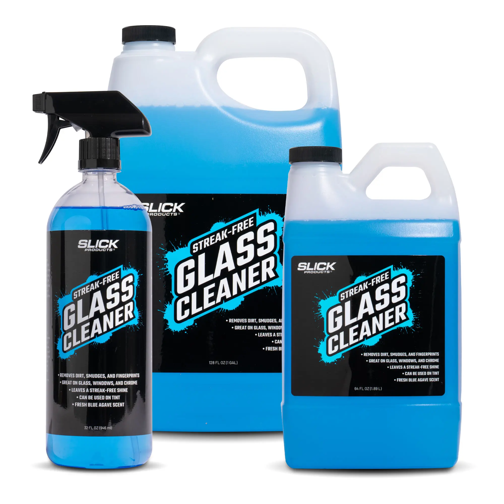 Slick Products Streak-Free Glass Cleaner – Ammonia-Free Window, Mirror, Chrome & Tint Cleaner – Removes Dirt, Smudges & Fingerprints – Ready-to-Use