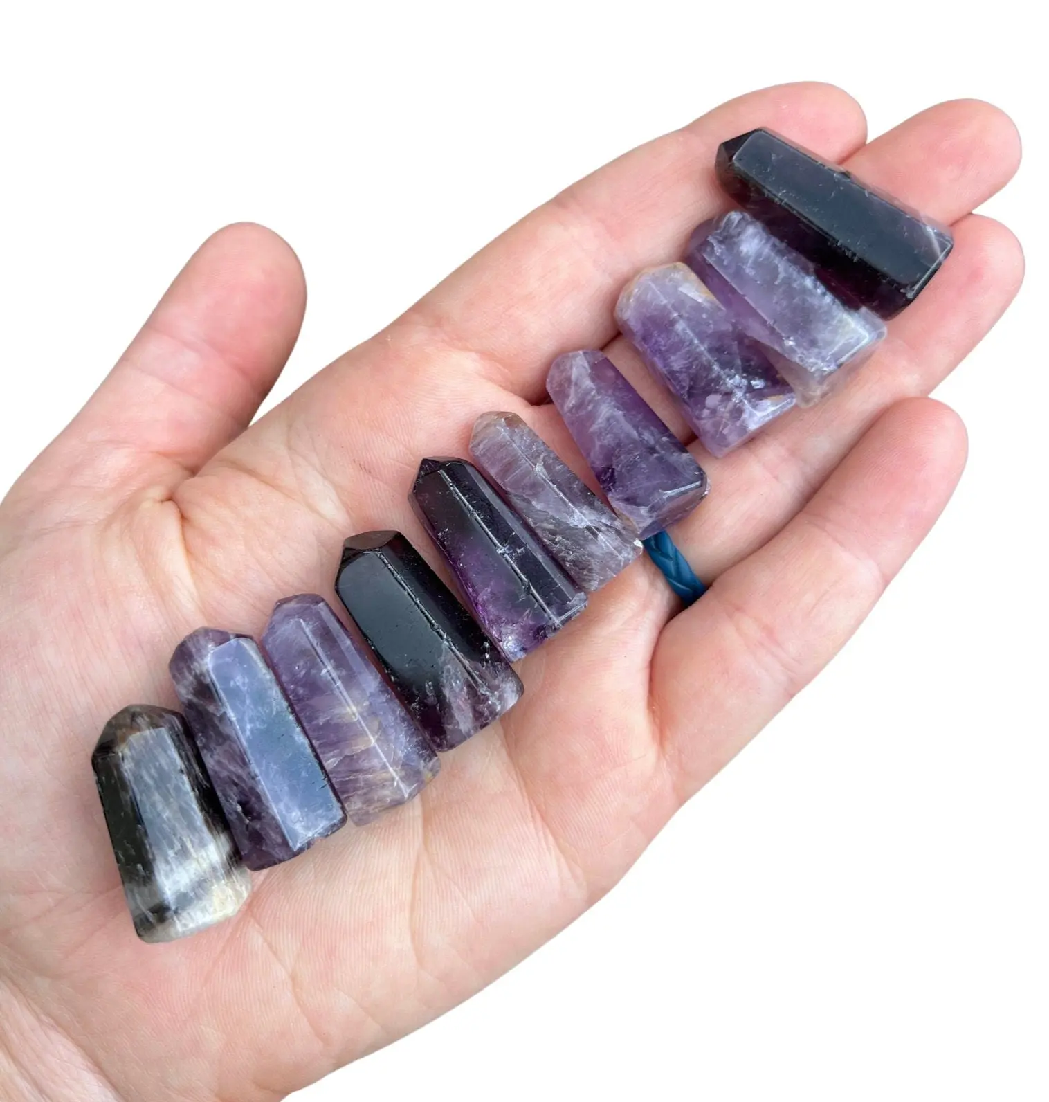 New Moon Beginnings Amethyst Cacoxenite Crystal Point - Natural Color with Black Accents, Round Shape