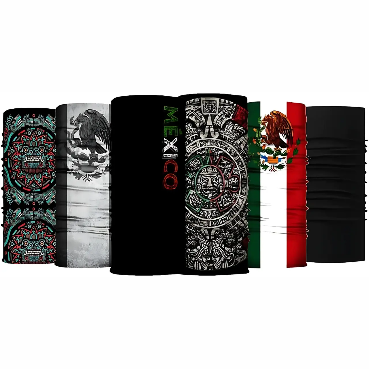 6PCS Mexican Mayan Bandana – Seamless Headband, Neck Gaiter, Face & Neck Protection for Outdoor Sports