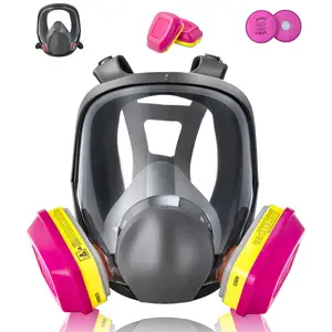 Spring Full Face Respirator Mask with Filters - 1 Pack 6800 Gas Mask Activated Carbon Filter,Reusable Dust Mask Filter Against Gases/Dust/Organic Vapor,for Spray Paint/Sanding/Welding