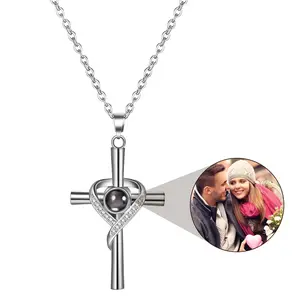 OIDEA Photo Customization 100 Languages I Love You Cross Necklace - Projection Stone Cross Pendant Chain, Romantic Anniversary Couples Faith Gift Jewelry summerwins,summerwins