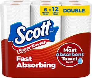 Scott Paper Towels, Choose-A-Sheet, 6 Double Rolls = 12 Regular Rolls (100 Sheets Per Roll) Disposable Wipe Kitchen