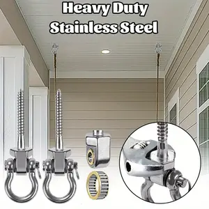 2Pcs Heavy-duty Stainless Steel Hammock Suspension,Swing Hanger with Bearings,180 ° Rotating Silent Hook,Suitable for Hammocks,Yoga Swings,Porch Swings,and Punching Bags,Easy To Install Ceiling Hooks