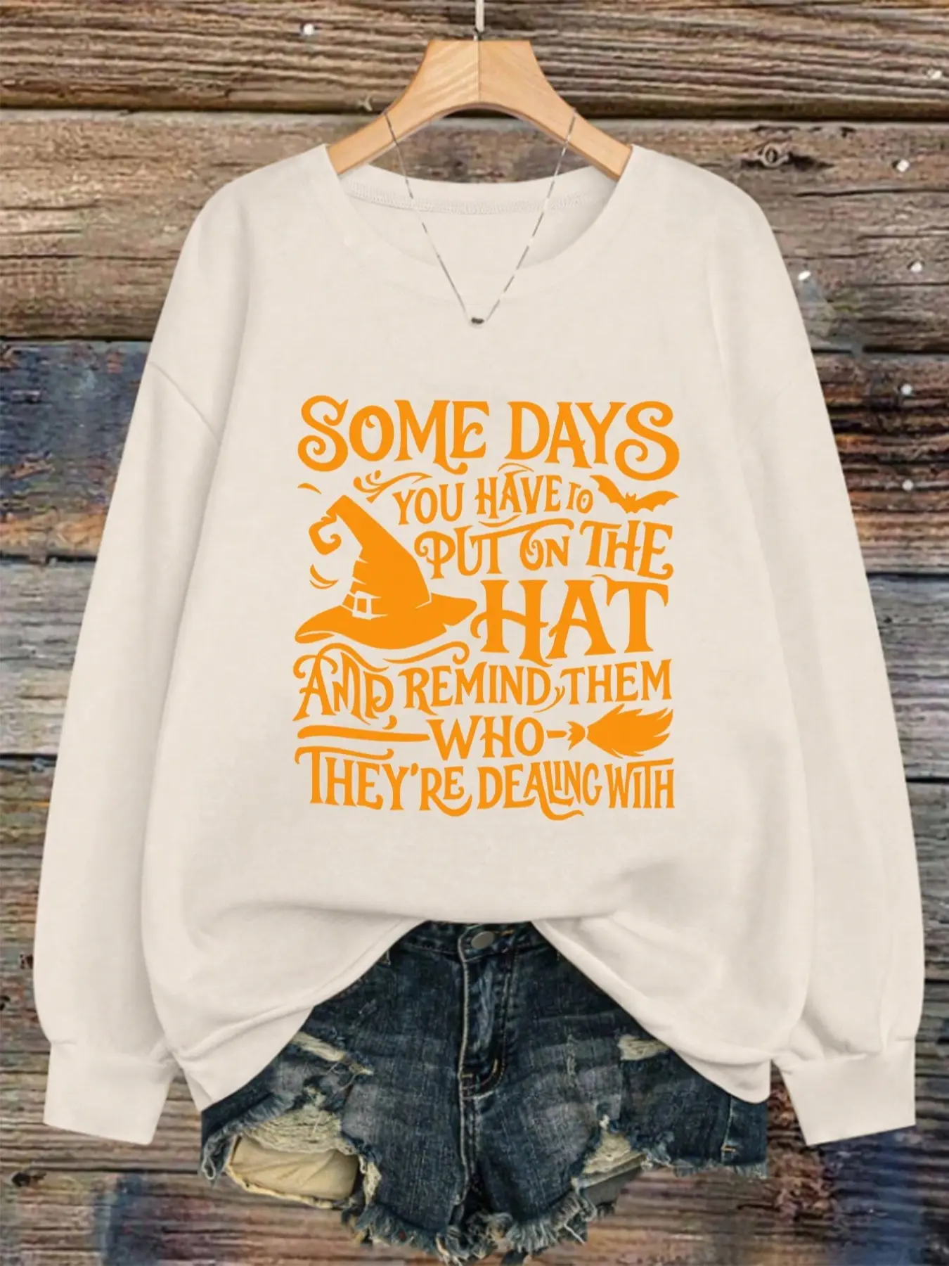 Halloween Witch Hat Women's Pullover Sweater, Geometric Print, Loose-Fit, Fall & Winter Casual Wear, New Arrival