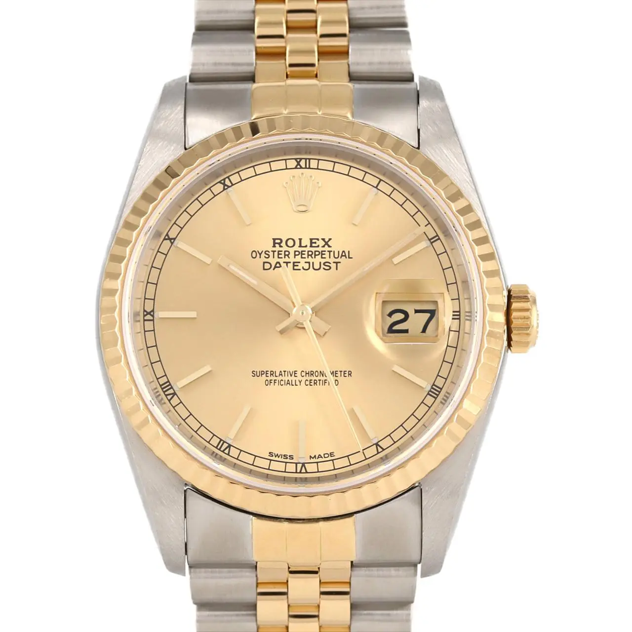 Pre-owned ROLEX Stainless Small Leather Goods Datejust Steel x Yellow Gold Watch