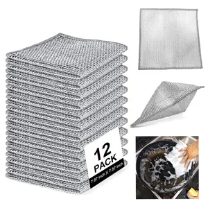 12 PCS Stainless Steel Cleaning Cloths, Reusable Non-Scratch Heavy-Duty Metallic Fiber Cleaning Cloth for Kitchen, Multi-Use Dishwasher Rags