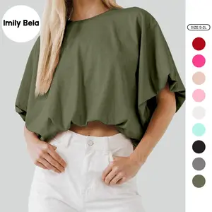 Imily Bela Women's Summer Crewneck Crop Tops Short Sleeve Casual Loose Cropped T Shirts SpringStatements